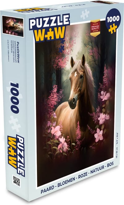 Puzzel Paard - Bloemen - Roze - Natuur - Bos - Legpuzzel - Puzzel 1000 stukjes volwassenen