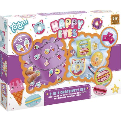 Happy Eyes Totum 2-in-1 set knutselen bedel armbandjes maken en donut diamond painting kaarten