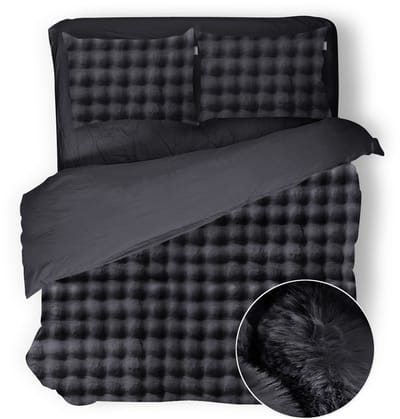 Eleganzzz Dekbedovertrek Shiny Bubble Pom Pom Flanel Fleece - Dark Grey - Dekbedovertrek 200x200/220cm - 100% flanel fleece - Tweepersoons dekbedovertrekken - 200x220cm - Teddy Dekbedovertrek - Fluffy Dekbedovertrek - Effen Dekbedovertrek