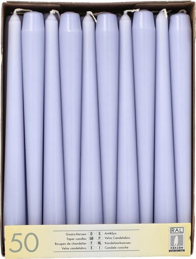 Conpax Candles Dinerkaarsen/kandelaar kaarsen Mega Pack - 50x stuks - lila paars - 25 cm - Tafelkaarsen