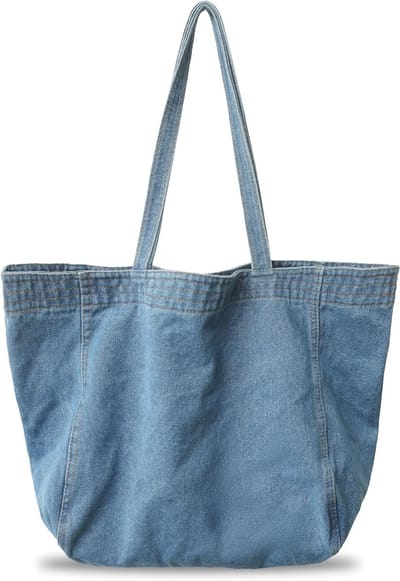 Grote Dames Shopper Tas van Denim en Canvas met Rits, Ideaal voor School, Werk en Winkelen