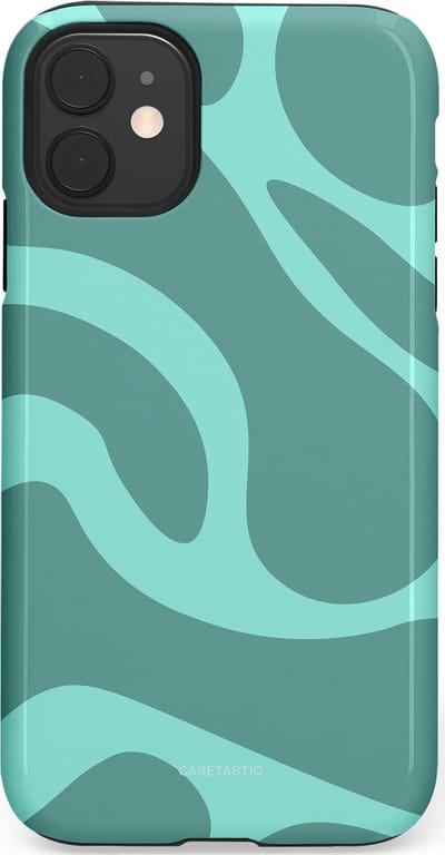 Casetastic Hoesje Geschikt voor Apple iPhone 11 - Stijlvolle Beschermende Duo-layer Case - Aqua Golven