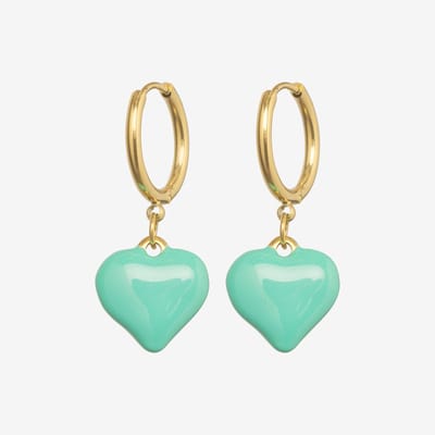 Essenza Small Green Heart Charm Earrings Gold