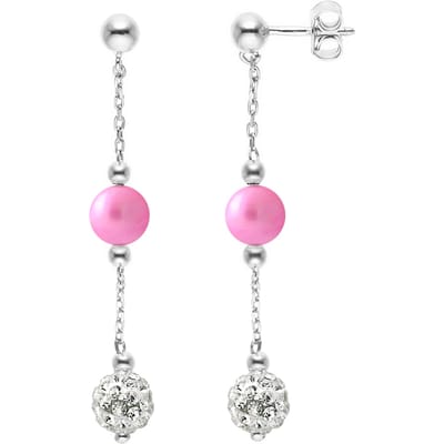Hangers van oorbellen Fuschia Cultuur Kralen en Crystal White Silver 925 - Pure Crystal