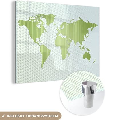 ® Glasschilderij 160x120 cm - Schilderij acrylglas - Wereldkaart - Groen - Simpel - Foto op glas - Muurdecoratie woonkamer - Wanddecoratie slaapkamer - Schilderijen