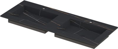 INK Post wastafel in keramische slab met envelop bodem dubbele wasbak met 2 kraangaten 120x45x1cm, lauren black mat