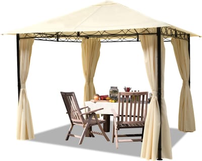 Tuinpaviljoen 3x3 m paviljoen met 4 zijwanden tuintent ca. 180 g/m² dakzeil in crème