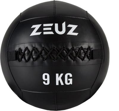 ZEUZ Wall Ball 9 KG Pro+ Geschikt voor CrossFit, Fitness & Hyrox – PU Foam Vulling & Vinyl – 9kg & 35 CM Diamter - Zwart & Wit