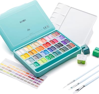 HIMI - Gouache - Twin split cups - set van 48 kleuren - 12g - 3 penselen - Turquoise