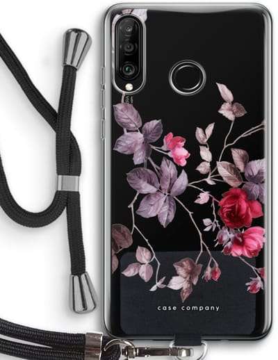 Case Company® - Hoesje met koord geschikt voor Huawei P30 Lite hoesje met Koord - Mooie bloemen - Telefoonhoesje met Zwart Koord - Bescherming aan alle Kanten en Over de Schermrand