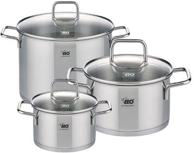 Set van 3 roestvrijstalen kookpotten 16 cm 20 cm en 26 cm Elo Citrin