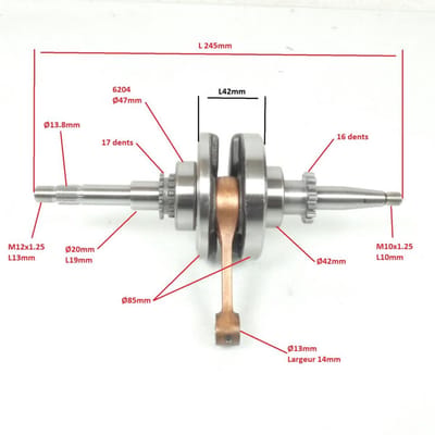 Vilebrequin embiellage pour scooter TNT 50 ROMA 4T Ø13mm pignon 16/17dts