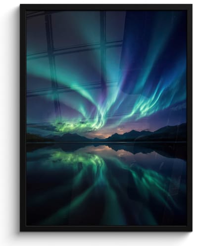 Poster in lijst - Fotolijst 60x80 cm - Posters - Noorderlicht - Kleurrijk - Bergmeer - Posterlijst zwart - Decoratie - Wanddecoratie woonkamer - Muurdecoratie slaapkamer