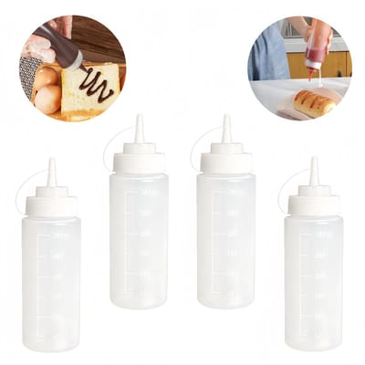 4 stuks - Saus knijpfles - Ketchupfles - Plastic kruidensprayfles - Vloeibare kruidenfles - Lekvrije sausfles - Herbruikbare kruidendispenser - BBQ kruidendispenser - 300 ml - Wit
