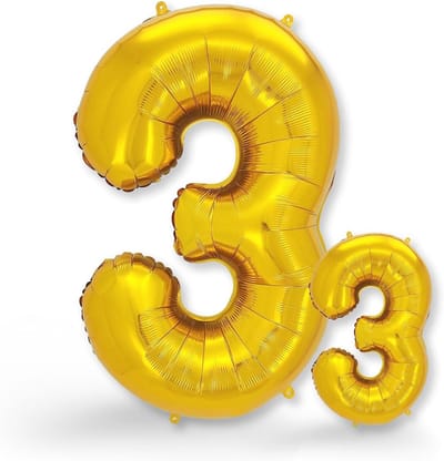 Dailygoods- Folieballon 3 - Set van 2 - 100 cm/40 inch en 40 cm/16 inch - Goud - Feestballonnen - Decoratie voor verjaardag/jubileum - Feestballon