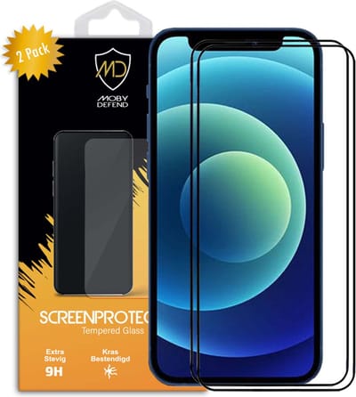 2-Pack MobyDefend Screenprotectors - Geschikt voor iPhone 12 / iPhone 12 Pro - Screensavers Met Zwarte Randen - Gehard Glas