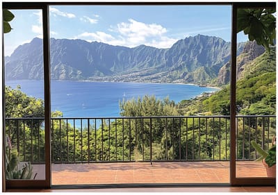 WALLARENA - Fotobehang - 150x105 cm - 3D fotobehang met uitzicht op zee en bergen voor slaapkamer en salon van vliesbehang