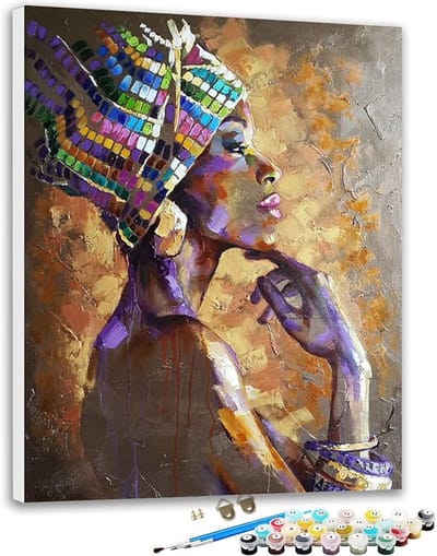Schilderen Op Nummer Volwassenen, DIY Handgeschilderde Olieverfschilderij Kits Voor Home Decor Canvas Schilderij Cadeau Voor Volwassenen Beginners Kinderen, Afrikaanse Vrouw 40 x 50 cm