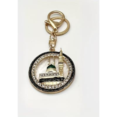 1 porte-clés mosquée islamique avec strass artificiels, breloque de sac en métal, accessoire à suspendre pour voiture, cadeau idéal pour la famille et les amis noir