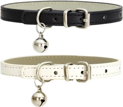 Set van 2 leren kattenhalsbanden met elastische veiligheidsriem, ideaal voor katten en kittens, comfortabel en veilig