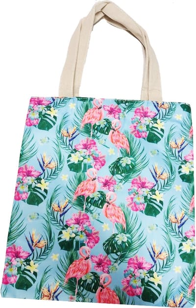 Damestas Flamingo Lichtblauw - Shopper met ritssluiting - Schoudertas - Handtas - Zomer Strandtas