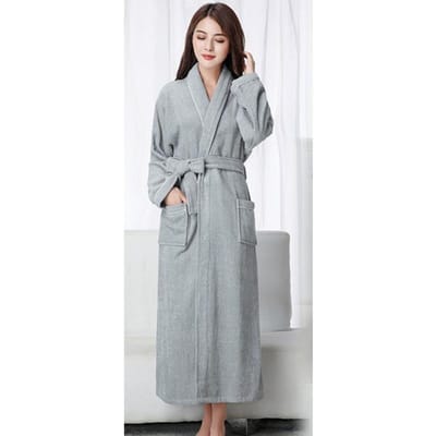 100% Katoen Badstof Terry Extra Lange Badjas Lovers Zachte Badjas Heren en Dames Nachtjas Nachtkleding Mannelijk Casual Huisbadjas L gray