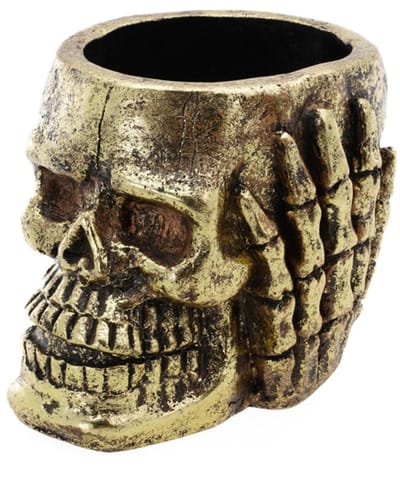 Pot met goudkleurige doodskop