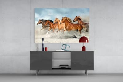 Glasschilderij - Bruine Paarden - 72x46x0.4 cm