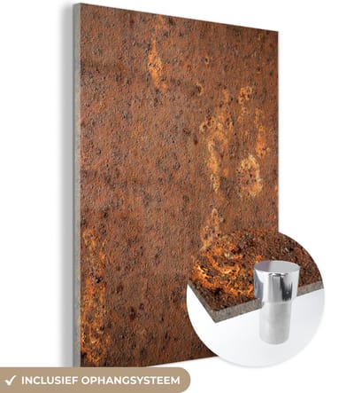 MuchoWow® Glasschilderij 120x160 cm - Schilderij acrylglas - Bruin - Oranje - Abstract - Vintage - Roest - Patroon - Foto op glas - Schilderijen