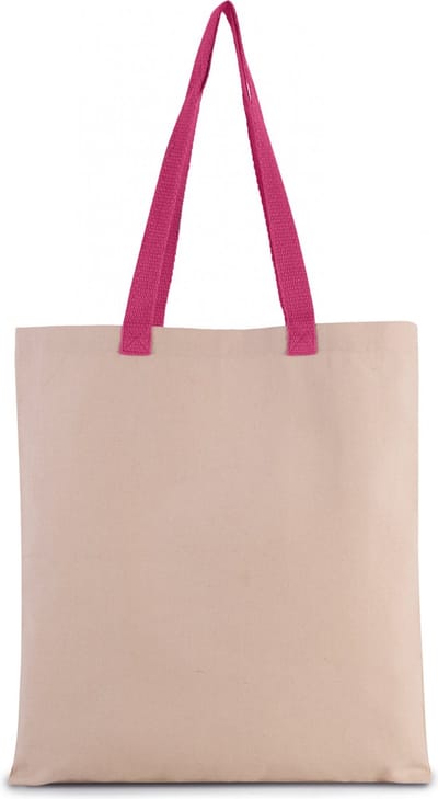Kimood Platte shopper van canvas met contrasterend hengsel KI0277 - Natural / Magenta - One size
