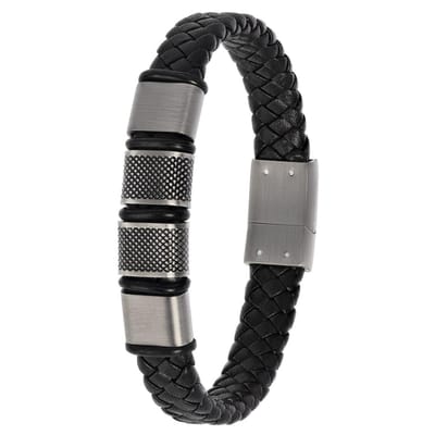 Lucardi Heren Armband met gevlochten zwart leer - Leer - Armband - Vaderdag Cadeautje - 21 cm - Zwart