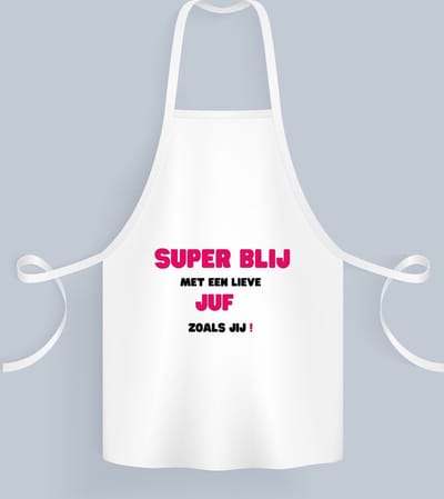 Akyol - super blij met een lieve juf zoals jij Keukenschort - Juf - leraressen - verjaardag - cadeautje voor juf - juf artikelen - kado - geschenk - collega's - 82 bij 71 cm