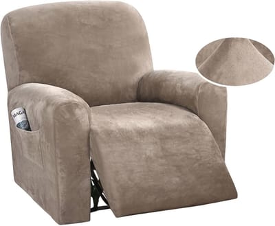 Fluwelen fauteuilhoes 4-delig met zijvak en antislip | 1-zits stretch fauteuilhoes voor bescherming en stijl | Wasbaar en eenvoudig te onderhouden | Perfect voor huisdieren en kinderen