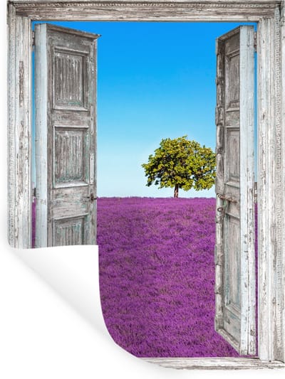 Muurstickers - Sticker Folie - Bloemen - Lavendel - Doorkijk - 30x40 cm - Plakfolie - Muurstickers Kinderkamer - Zelfklevend Behang - Zelfklevend behangpapier - Stickerfolie