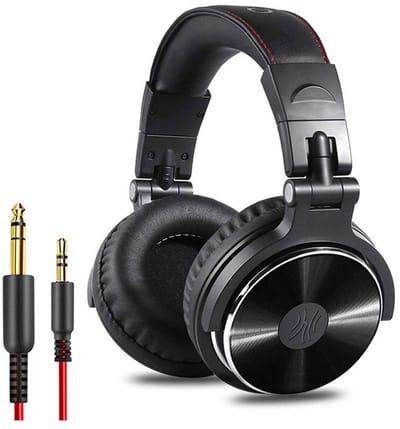 TOVBMUP Bedrade DJ-koptelefoon - Hoge-resolutie audio - Met microfoon - Superbas - Opvouwbaar - Met deelpoort - Dubbele kabelverbinding - Geschikt voor computers, studio's, piano's en gitaren
