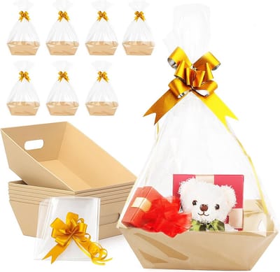 Complete Set Lege Geschenkmandjes met Cellofaan en Strikken voor Cadeaus