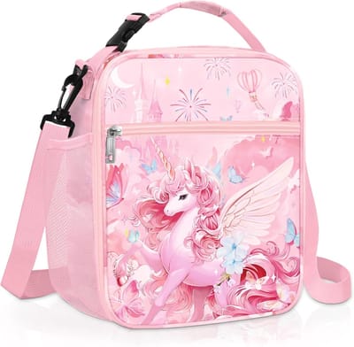 Unicorn Geïsoleerde Lunchtas Grote Thermische Koeltas Voor Meisjes Picknick Lunchbox Tas, Roze Eenhoorn Hoek