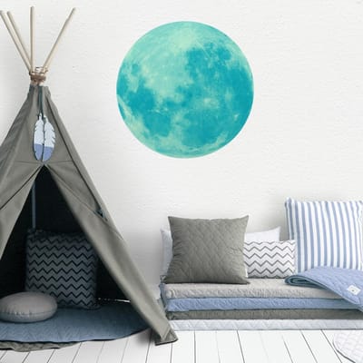 30cm Lichtgevende Maanvorm Gloeiende Muursticker Huisdecoratie voor Kinderkamer Slaapkamer(Cyaan Groen Licht ) blue