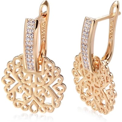 Kienl   Roségoud Kleur Glanzend Metaal Grote Druppel Oorbellen Voor Vrouwen Trend Natuurlijke Zirconia Accessoires Vintage Dagelijkse Sieraden beige