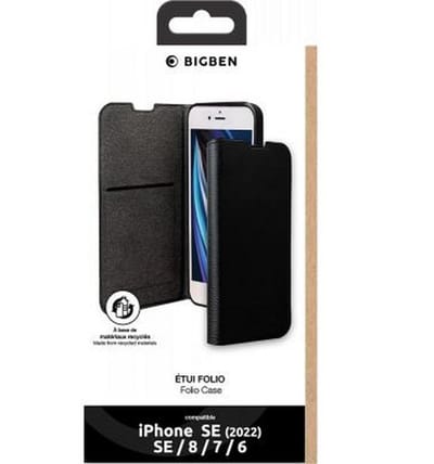 Bigben Connected, Hoesje geschikt voor Apple iPhone SE 2022 / SE / 8 - Folio Wallet met Kaarthouder, Zwart