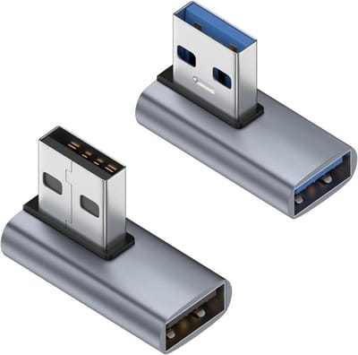 USB 90 Graden Adapter - Rechthoekige Adapter - Kabelbescherming - Aluminium Legering - 2 Stuks - Zilver