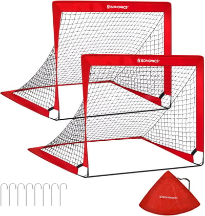 SONGMICS - Voetbal Spullen - Voetbaldoel - 2 Stuks Pop-up - Snel Op te Zetten - Voor Tuin Park Strand