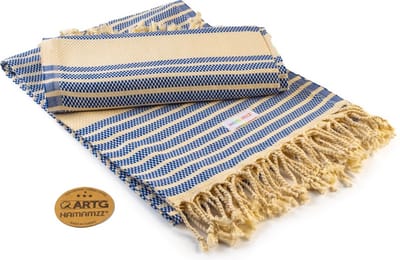 ARTG® Hamamzz - Hamamdoek - Original Bodrum De Luxe - Oceaanblauw/Creme - 100 x 180 cm - AR055