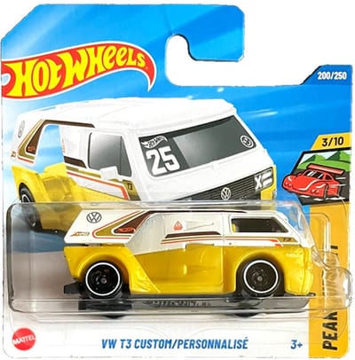HOT WHEELS VW T3 CUSTOM BUS 200/250 WHITE YELLOW METALIC 1:64 5/250 HW PEAK PURSUIT 3/10 SHORT CARD