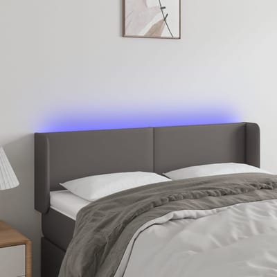 vidaXL - Hoofdbord - LED - 147x16x78/88 - cm - kunstleer - grijs