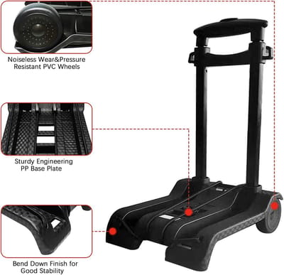 SnelShoppen - Vouwbare Handtruck met Geluidsloze PVC Wielen, Verstelbare Trekstang, 40kg/88lbs Draagvermogen, Lichtgewicht en Duurzaam, Compact Multi-