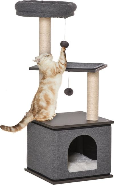 PawHut Krabpaal met kattengrot en hangende ballen D30-443