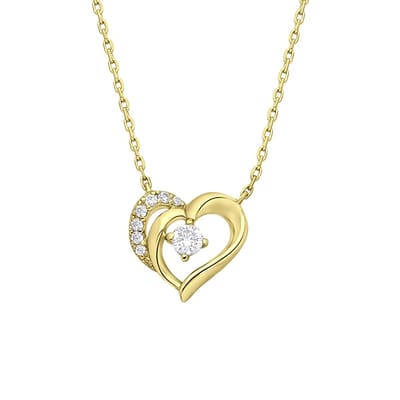 Lucardi Dames Ketting met hanger hart zirkonia - Echt Zilver - Ketting - Cadeau - 42 cm - Goudkleurig