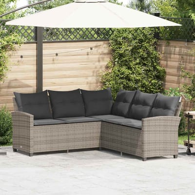 vidaXL - Loungebank - met - kussens - L-vormig - poly - rattan - grijs