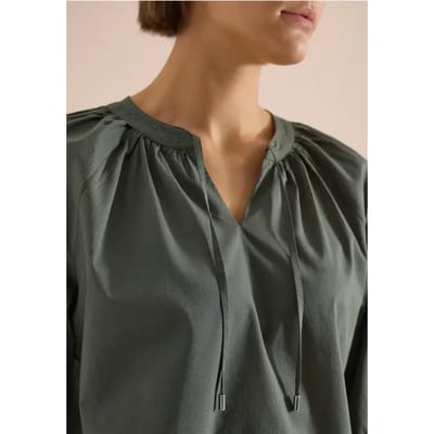 Blouse met 3/4 mouwen en gespleten hals in effen kleur